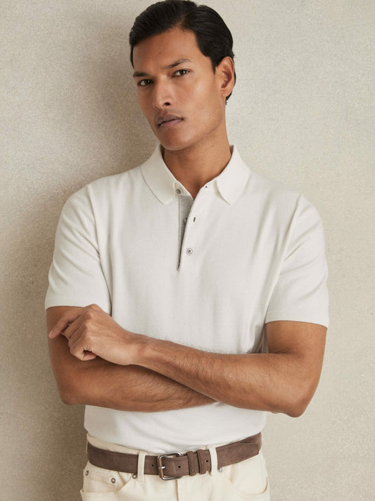 Contrast-Placket Polo Shirt With Cotton White | Men