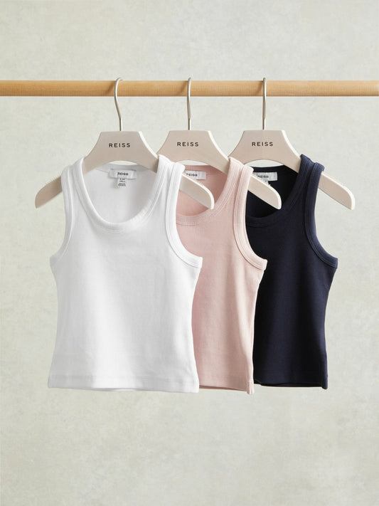 9-13 yrs Stretch-Cotton Ribbed Vest 3 Pack Multicolour | Children & Baby