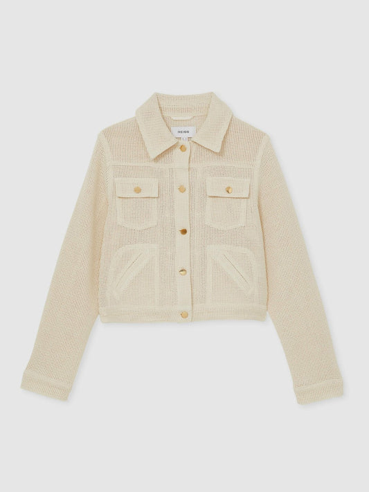 Cotton-Blend Textured Trucker Jacket Neutral | Women
