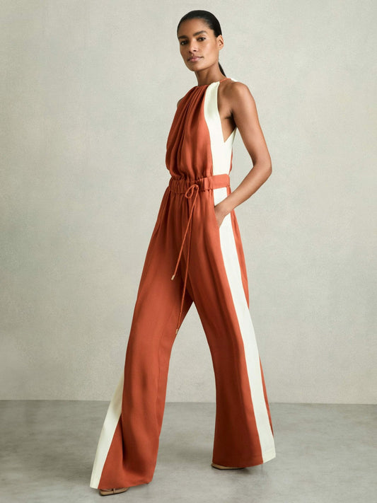 Colour-Block Rope-Cord Jumpsuit Orange | Women
