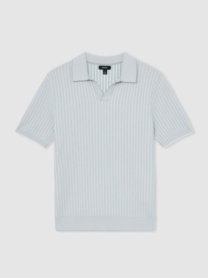 Open-Collar Textured Polo Shirt Soft Blue/White | Men