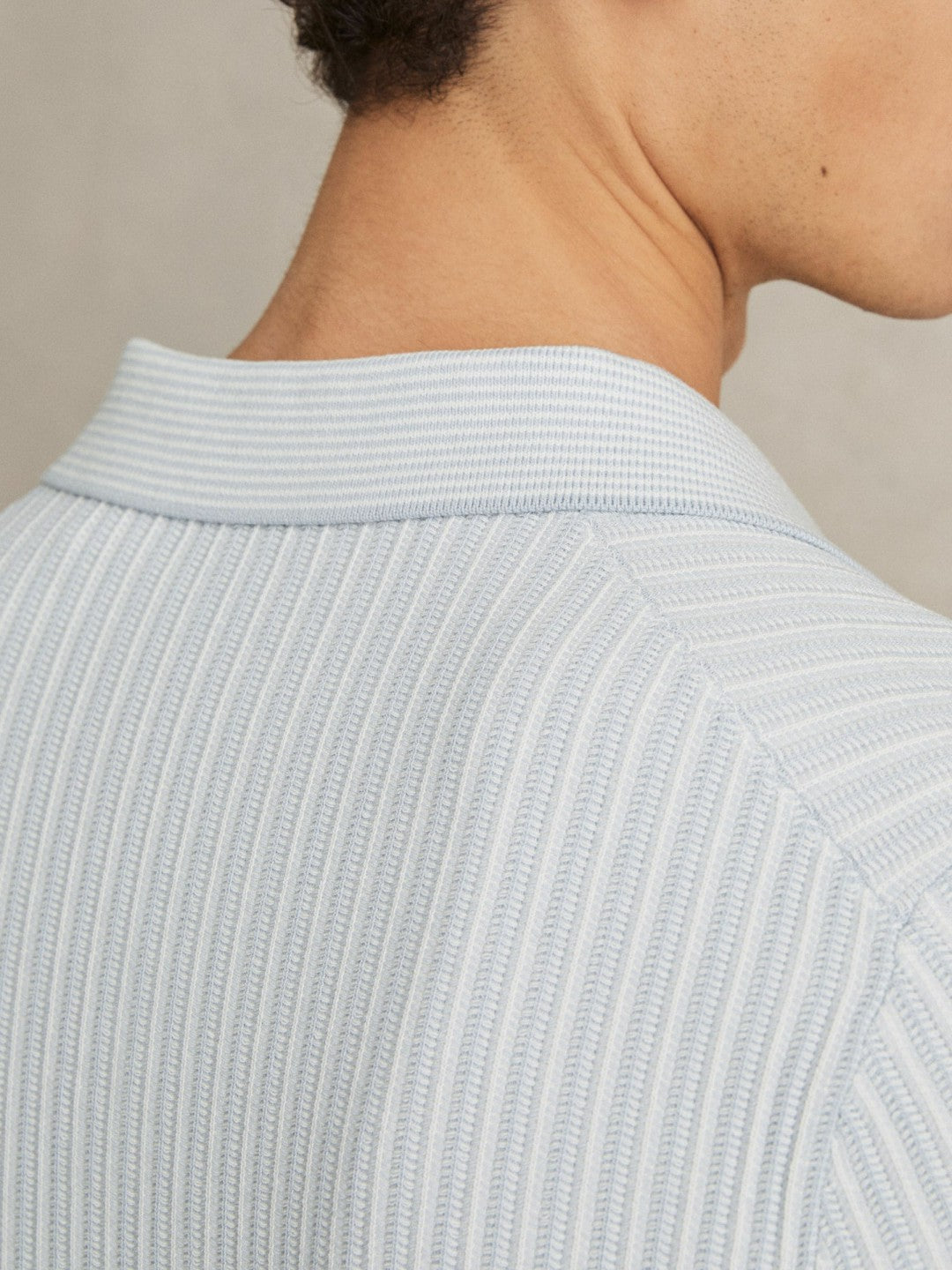 Open-Collar Textured Polo Shirt Soft Blue/White | Men