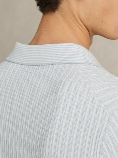 Open-Collar Textured Polo Shirt Soft Blue/White | Men