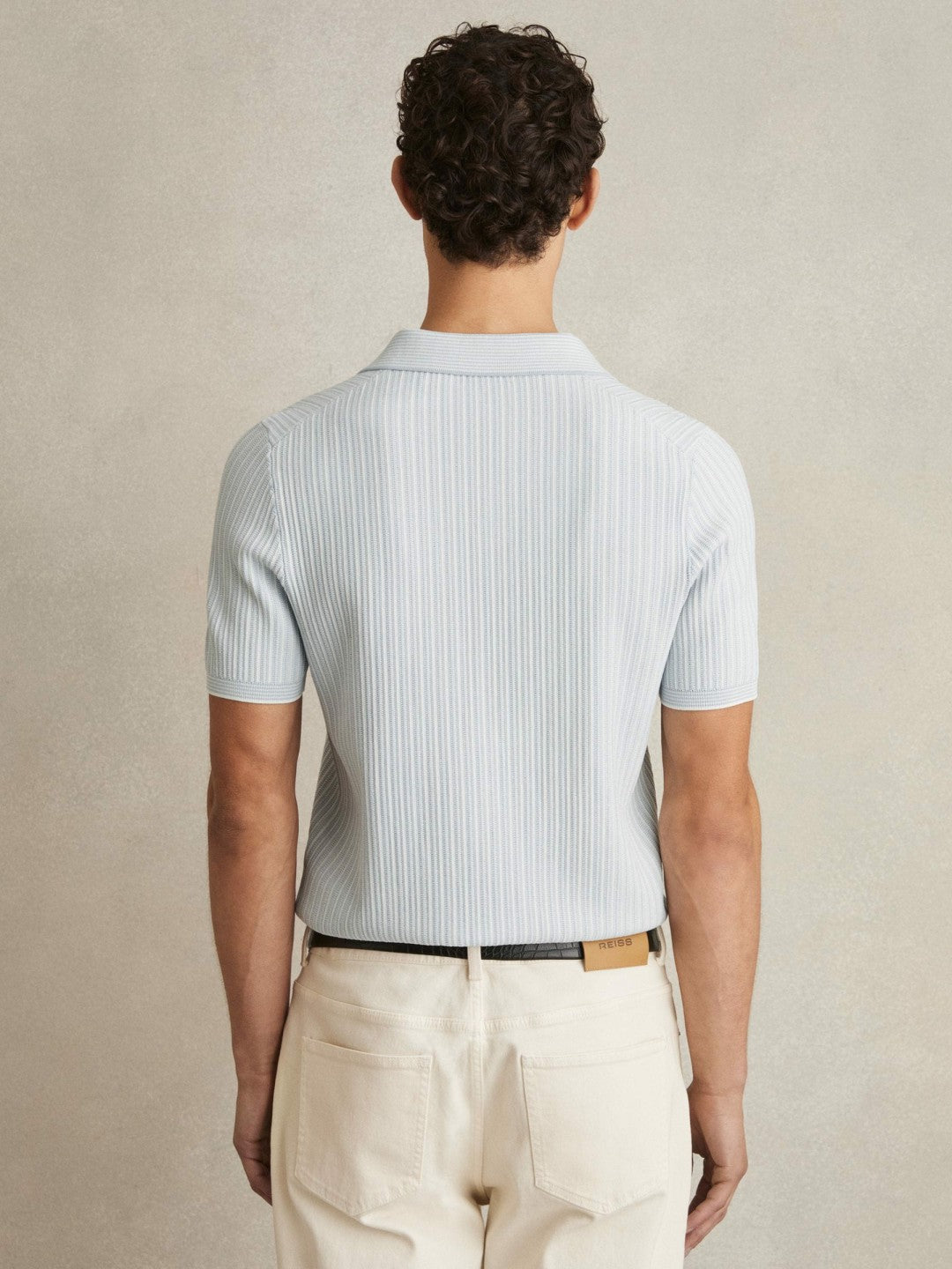 Open-Collar Textured Polo Shirt Soft Blue/White | Men