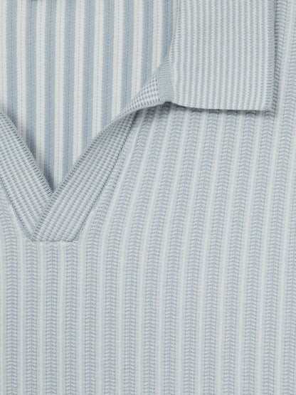 Open-Collar Textured Polo Shirt Soft Blue/White | Men