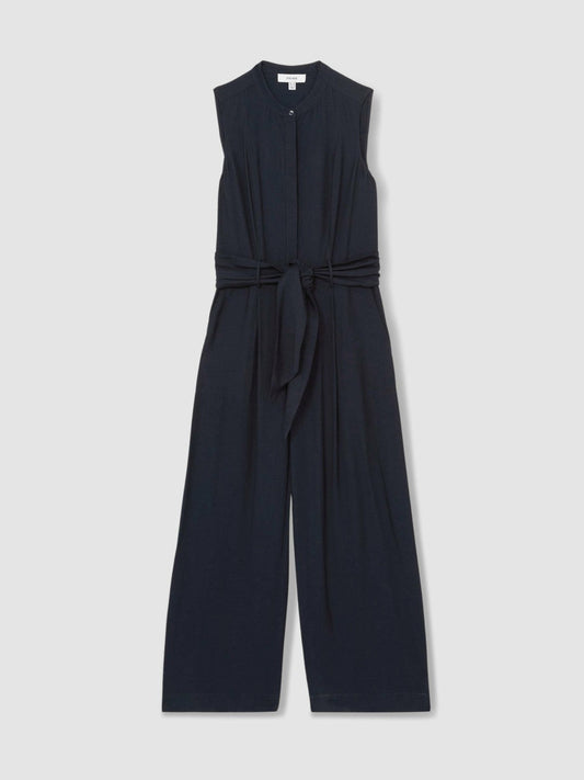 Wide-Leg Belted Jumpsuit Navy | Women