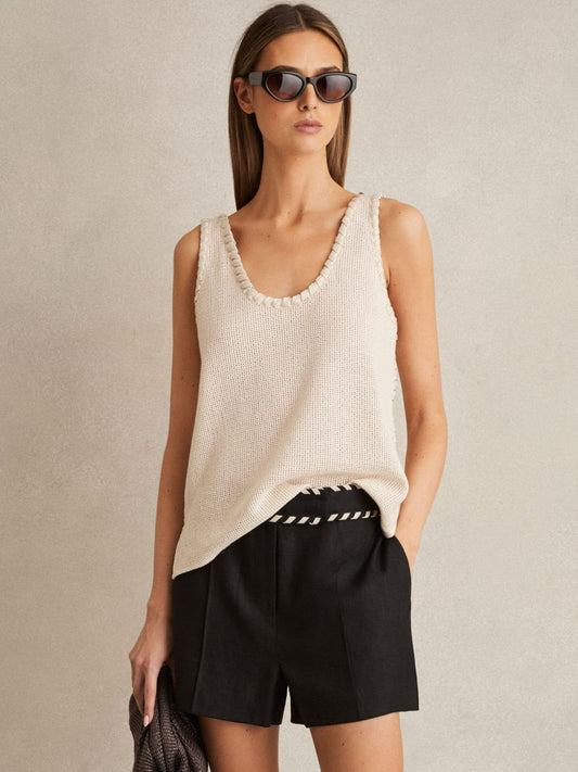 Linen Whipstitch Shorts Black | Women