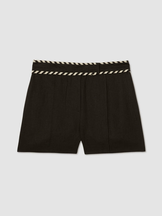 Linen Whipstitch Shorts Black | Women
