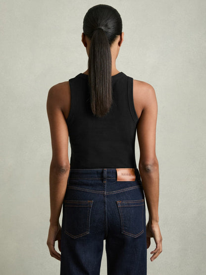 Stretch-Cotton Racerback Vest Black | Women