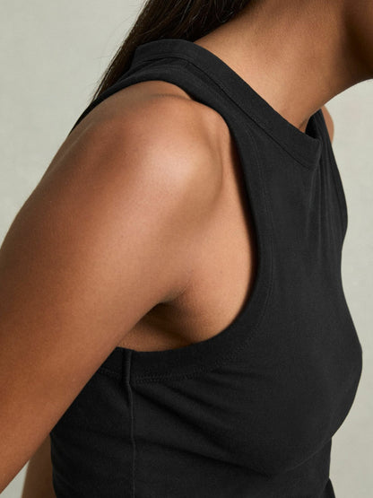 Stretch-Cotton Racerback Vest Black | Women