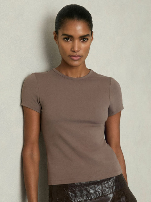 Stretch-Cotton Crew-Neck T-Shirt Mink | Women