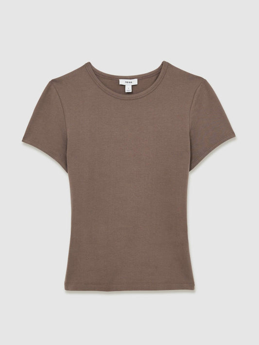 Stretch-Cotton Crew-Neck T-Shirt Mink | Women