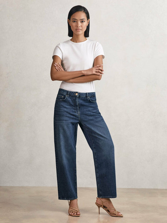 Petite Mid-Rise Straight-Leg Jeans Mid Blue | Women