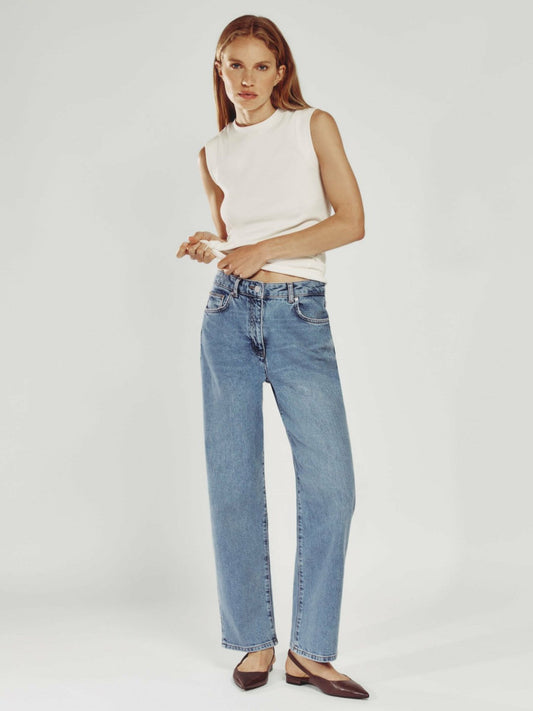 Petite Mid-Rise Straight-Leg Jeans Light Blue | Women