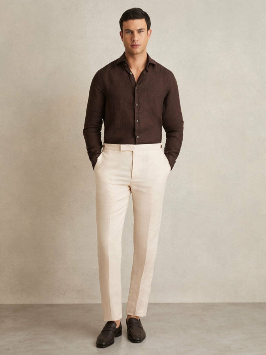 Linen Button-Through Shirt Dark Brown | Men