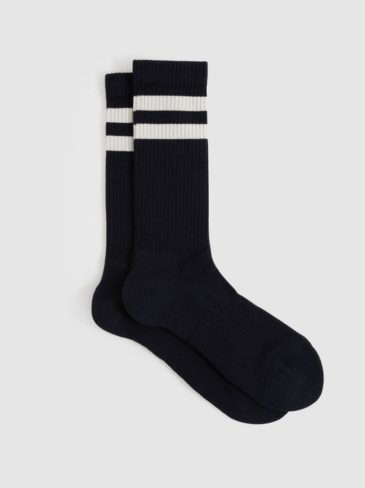 Cotton-Blend Double-Stripe Socks Navy/Ecru | Men