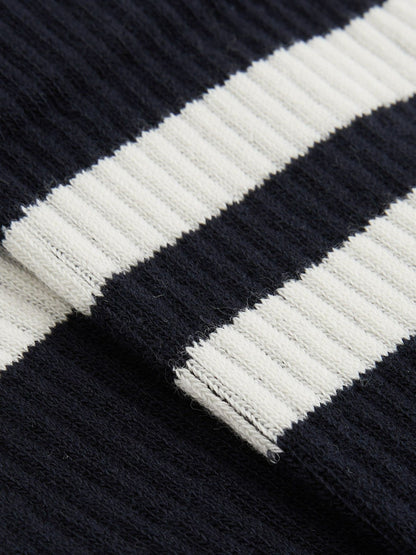 Cotton-Blend Double-Stripe Socks Navy/Ecru | Men