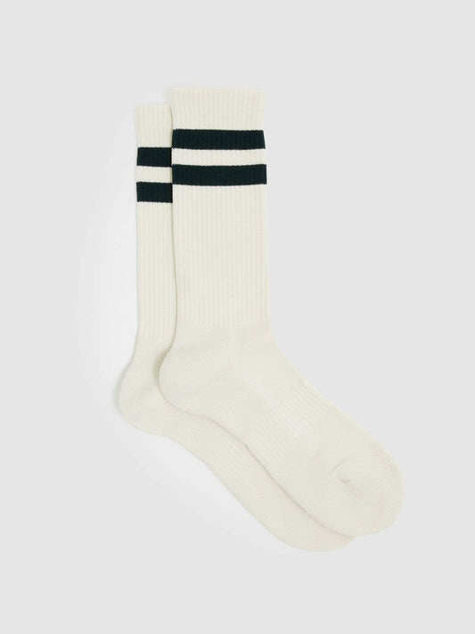 Cotton-Blend Double-Stripe Socks Forest Green/Ecru | Men