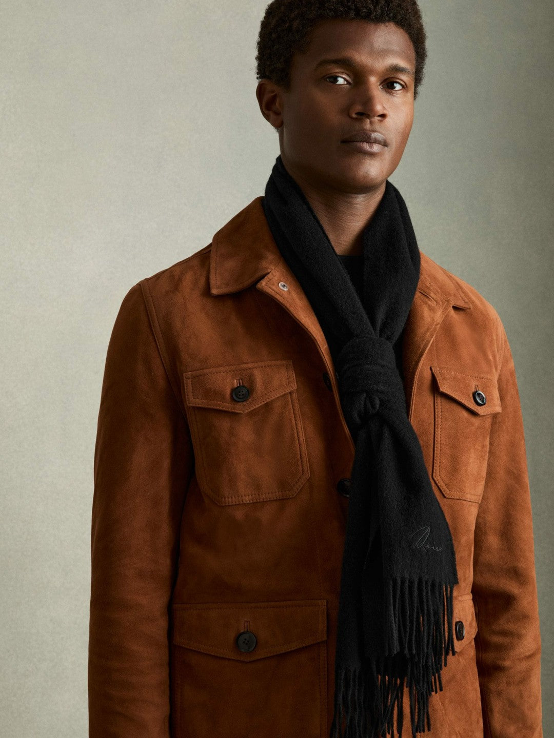 Wool and Cashmere Scarf Black | Men
