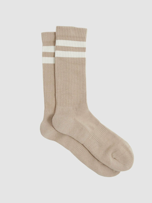 Cotton-Blend Double-Stripe Socks Taupe/Ecru | Men