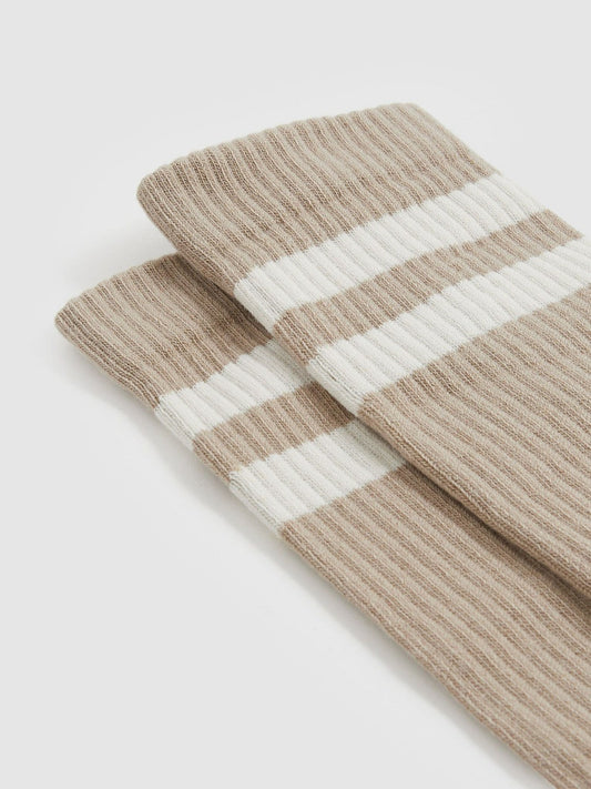 Cotton-Blend Double-Stripe Socks Taupe/Ecru | Men