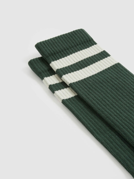Cotton-Blend Double-Stripe Socks Pine Green/Ecru | Men