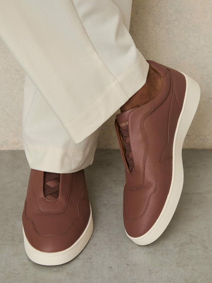 Leather Elasticated-Lace Trainers Terracotta Brown | Men