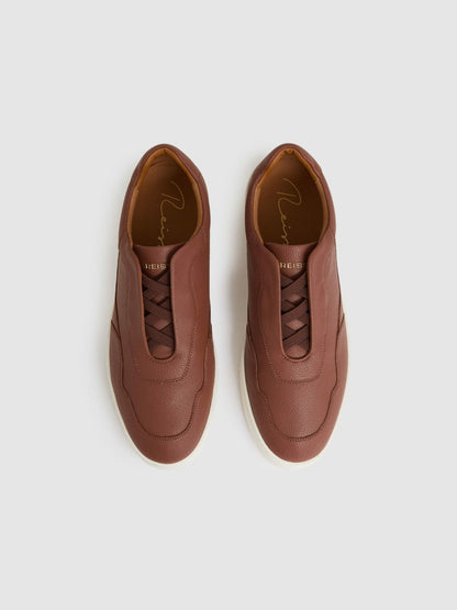 Leather Elasticated-Lace Trainers Terracotta Brown | Men