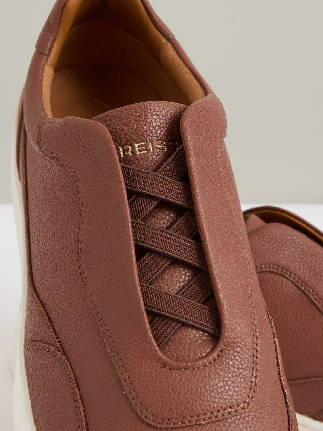 Leather Elasticated-Lace Trainers Terracotta Brown | Men