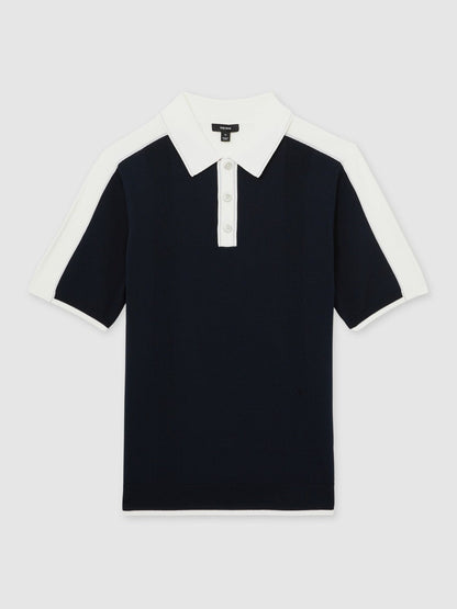 Colour-Block Knit Polo Shirt Navy/White | Men