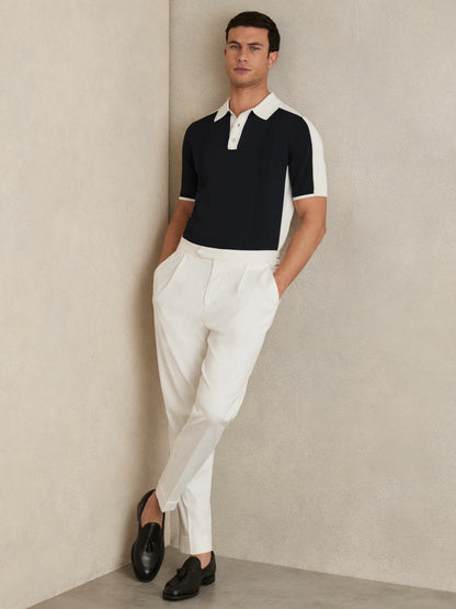 Colour-Block Knit Polo Shirt Navy/White | Men