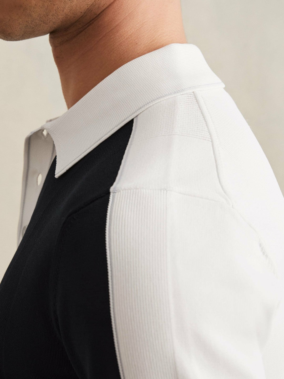 Colour-Block Knit Polo Shirt Navy/White | Men