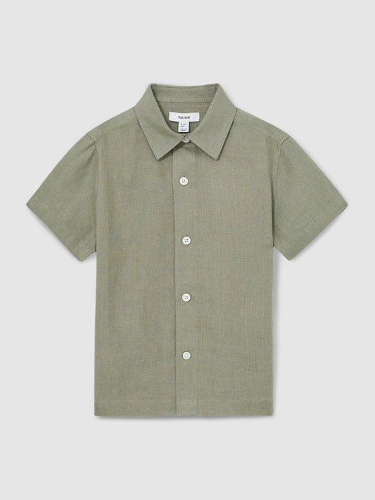 3-9 yrs Short Sleeve Linen Shirt Thyme Green | Children & Baby