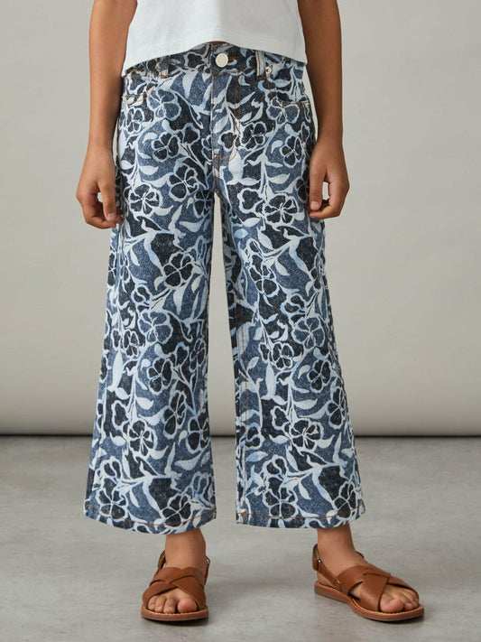 9-13 yrs Floral-Print Straight-Leg Jeans Blue | Children & Baby