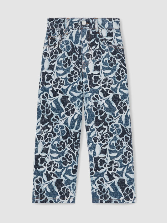 9-13 yrs Floral-Print Straight-Leg Jeans Blue | Children & Baby