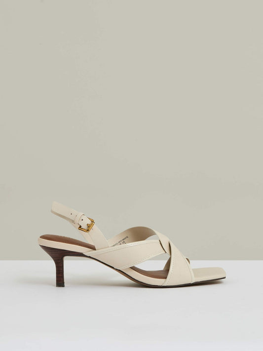 Leather Link-Strap Low-Heel Sandals Off White | Women