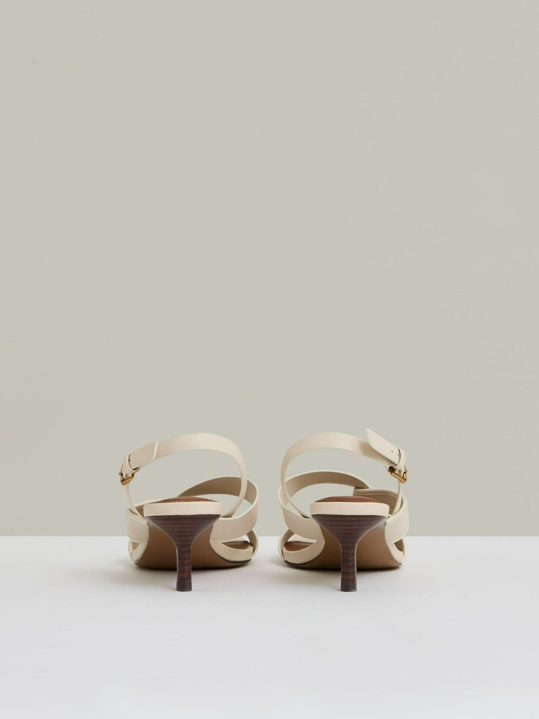 Leather Link-Strap Low-Heel Sandals Off White | Women