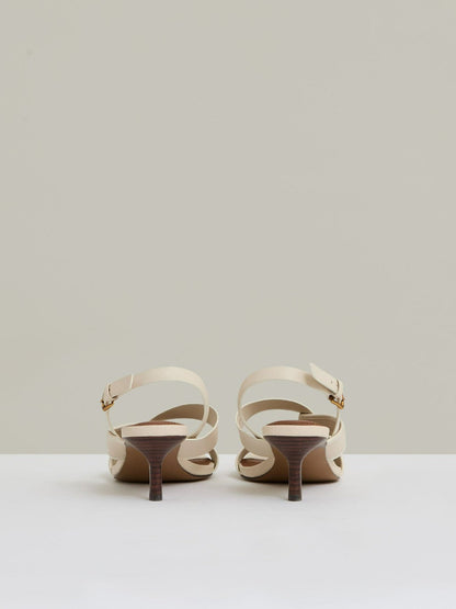 Leather Link-Strap Low-Heel Sandals Off White | Women