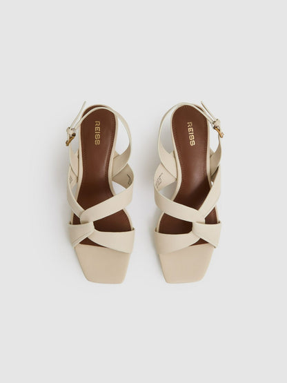 Leather Link-Strap Low-Heel Sandals Off White | Women