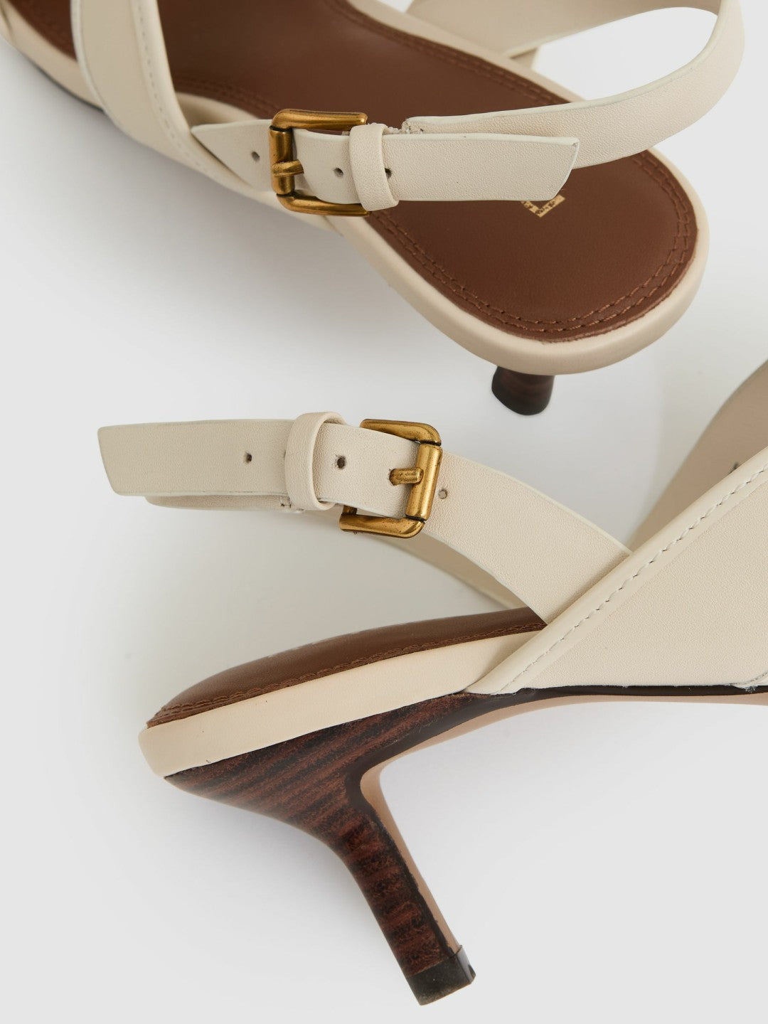 Leather Link-Strap Low-Heel Sandals Off White | Women