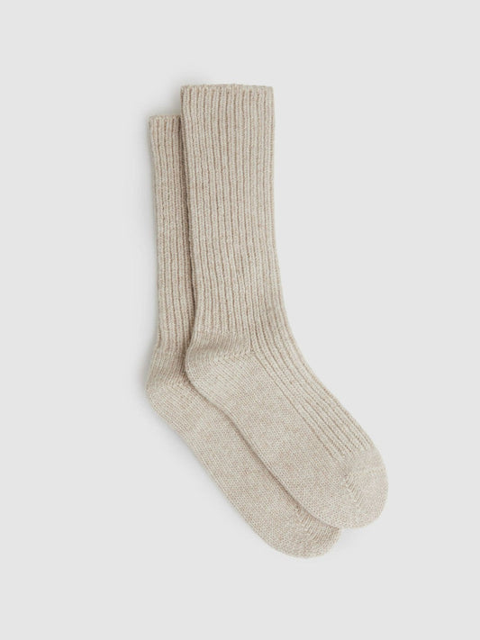 Rib-Knit Socks With Cashmere Oatmeal | Women