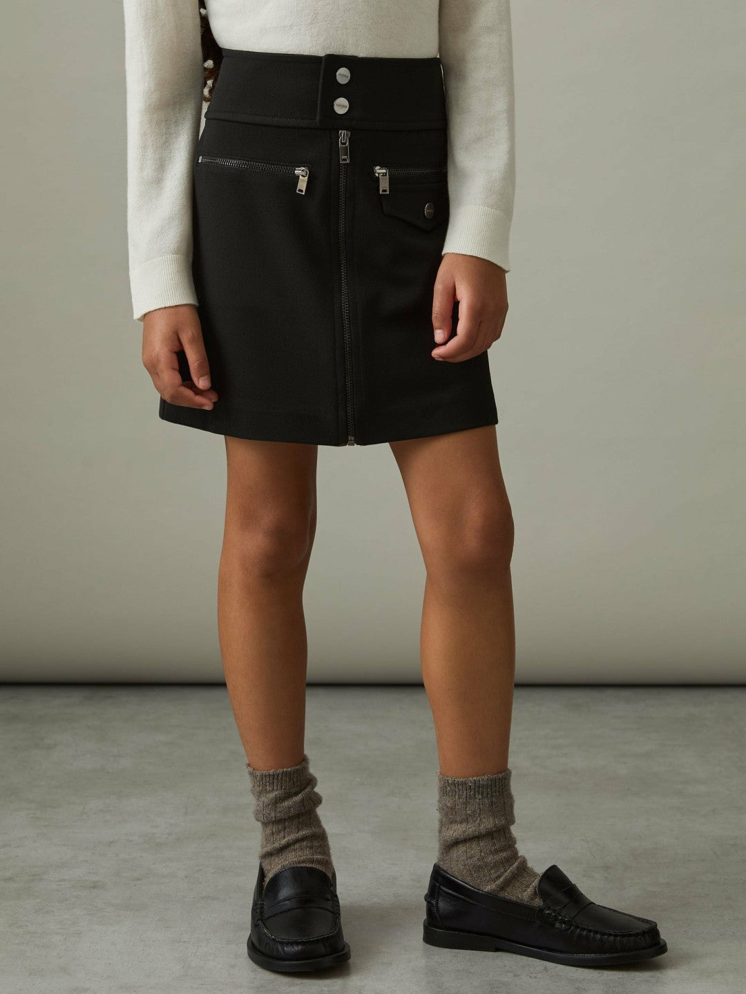 13-14 yrs Piqué Zip-Detail Mini Skirt Black | Children & Baby