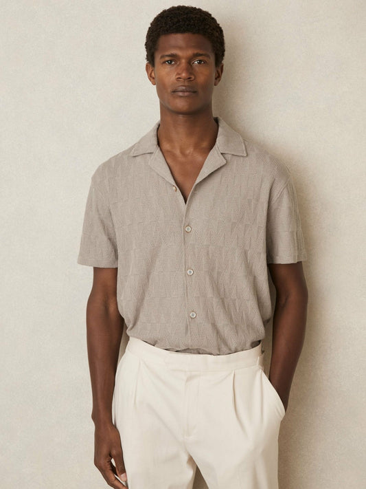 Cotton Textured Cuban-Collar Shirt Mink Brown | Men