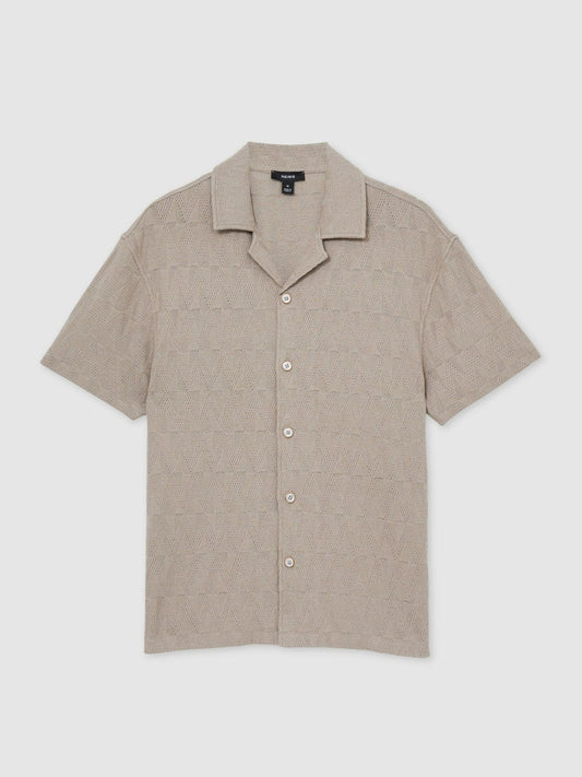 Cotton Textured Cuban-Collar Shirt Mink Brown | Men