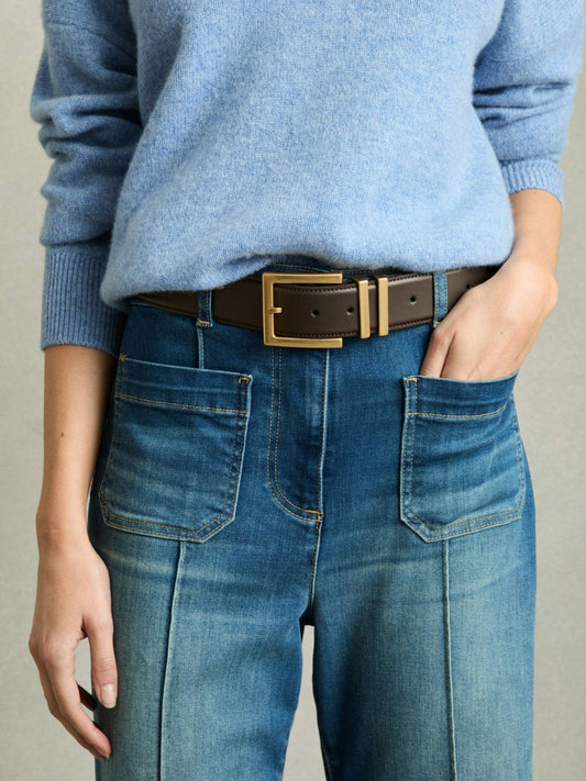Leather Square Buckle Belt Chocolate | Women