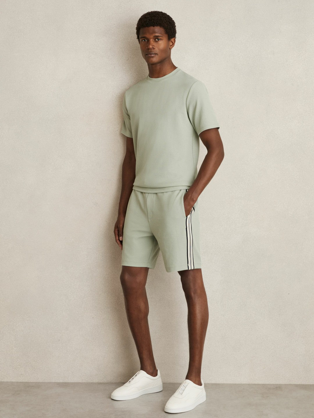 Textured Crew-Neck T-Shirt Sage Green | Men