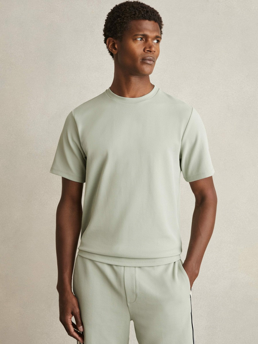 Textured Crew-Neck T-Shirt Sage Green | Men