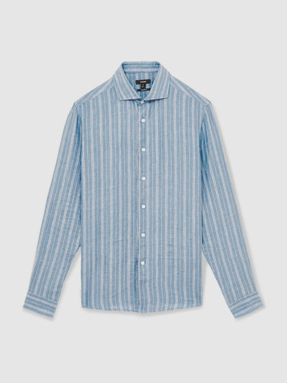 Linen Striped Long Sleeve Shirt Airforce Blue/White Bengal Stripe | Men