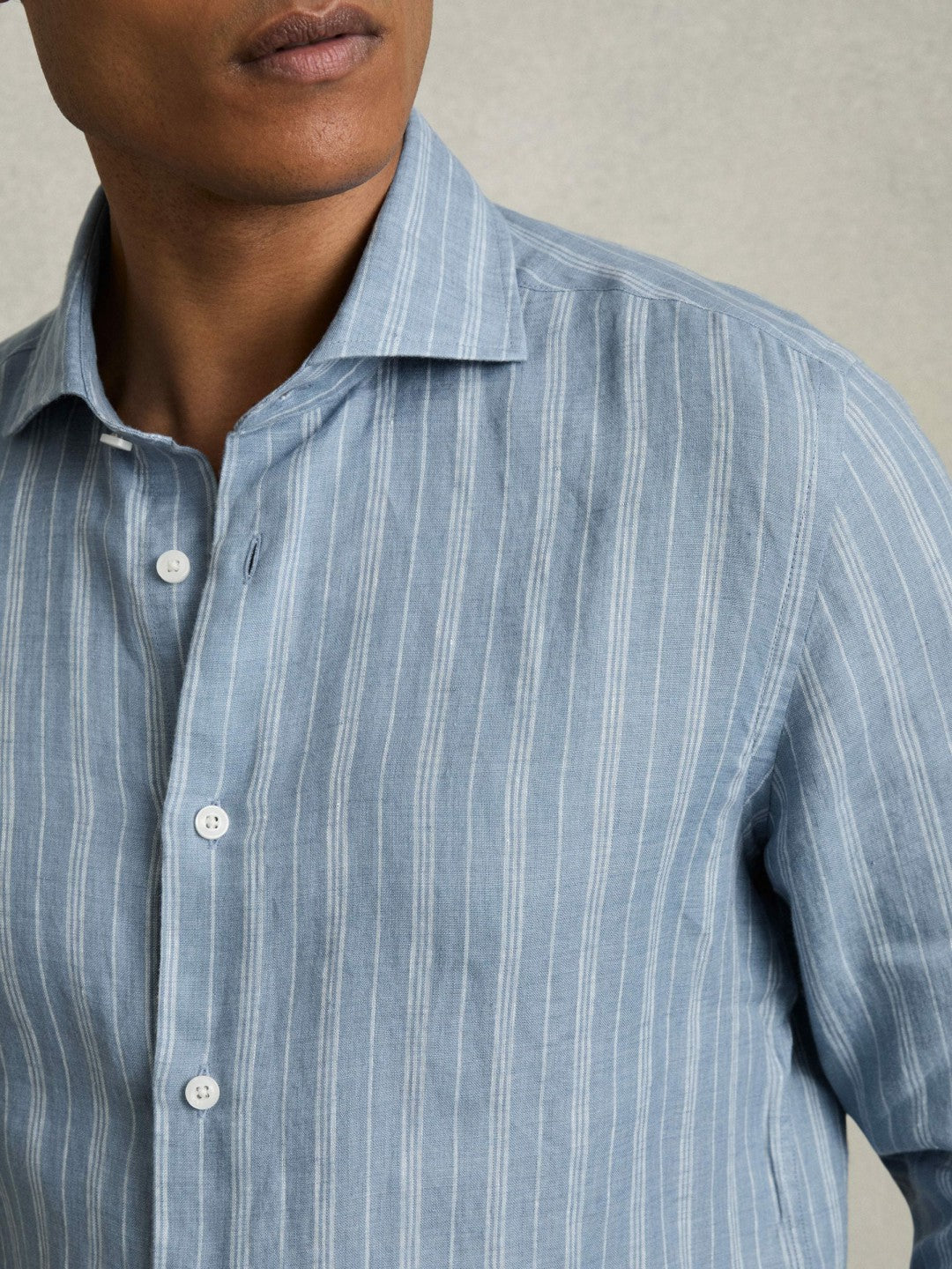 Linen Striped Long Sleeve Shirt Airforce Blue/White Bengal Stripe | Men
