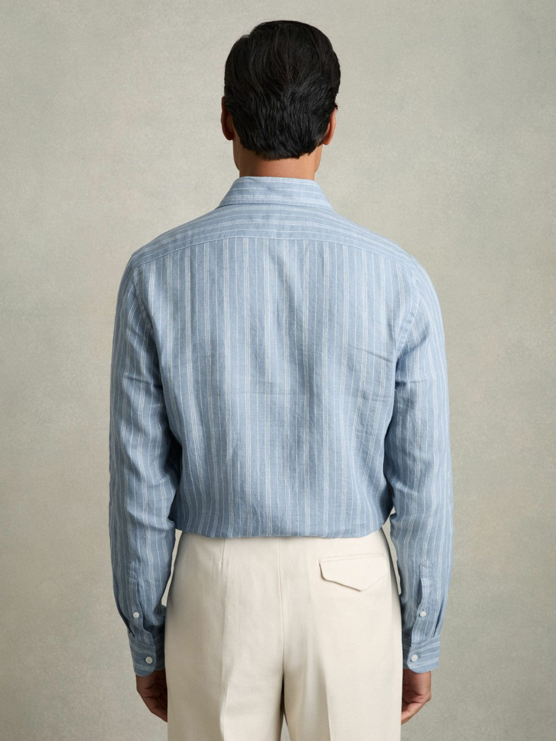 Linen Striped Long Sleeve Shirt Airforce Blue/White Bengal Stripe | Men